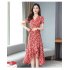 Summer Women Short Sleeves Dress Stylish Elegant Floral Printing A line Skirt Casual Large Size Lace up Dress As shown 2XL