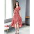 Summer Women Short Sleeves Dress Stylish Elegant Floral Printing A line Skirt Casual Large Size Lace up Dress As shown 2XL