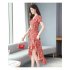 Summer Women Short Sleeves Dress Stylish Elegant Floral Printing A line Skirt Casual Large Size Lace up Dress As shown 2XL