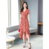 Summer Women Short Sleeves Dress Stylish Elegant Floral Printing A line Skirt Casual Large Size Lace up Dress As shown 2XL