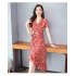 Summer Women Short Sleeves Dress Stylish Elegant Floral Printing A line Skirt Casual Large Size Lace up Dress As shown 2XL