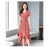 Summer Women Short Sleeves Dress Stylish Elegant Floral Printing A line Skirt Casual Large Size Lace up Dress As shown 2XL