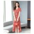 Summer Women Short Sleeves Dress Stylish Elegant Floral Printing A line Skirt Casual Large Size Lace up Dress As shown 2XL