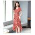 Summer Women Short Sleeves Dress Stylish Elegant Floral Printing A line Skirt Casual Large Size Lace up Dress As shown XL