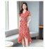 Summer Women Short Sleeves Dress Stylish Elegant Floral Printing A line Skirt Casual Large Size Lace up Dress As shown 2XL