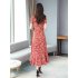 Summer Women Short Sleeves Dress Stylish Elegant Floral Printing A line Skirt Casual Large Size Lace up Dress As shown 2XL