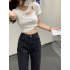 Summer Women Short Sleeves T shirt Fashion Sexy Hollow Out Round Neck Blouse Casual Slim Fit Solid Color Tops White S
