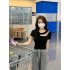 Summer Women Short Sleeves T shirt Fashion Sexy Hollow Out Round Neck Blouse Casual Slim Fit Solid Color Tops White S