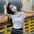 Summer Women Short Sleeves T shirt Fashion Sexy Hollow Out Round Neck Blouse Casual Slim Fit Solid Color Tops White S