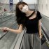 Summer Women Short Sleeves T shirt Fashion Sexy Hollow Out Round Neck Blouse Casual Slim Fit Solid Color Tops White M