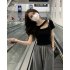 Summer Women Short Sleeves T shirt Fashion Sexy Hollow Out Round Neck Blouse Casual Slim Fit Solid Color Tops black M