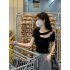 Summer Women Short Sleeves T shirt Fashion Sexy Hollow Out Round Neck Blouse Casual Slim Fit Solid Color Tops black M