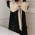 Summer Women Short Sleeves Dress Sweet Large Bowknot Contrast Color Doll Collar A line Skirt Casual Pullover Midi Skirt black M