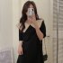 Summer Women Short Sleeves Dress Sweet Large Bowknot Contrast Color Doll Collar A line Skirt Casual Pullover Midi Skirt black M
