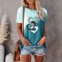 Summer Women Short Sleeves Shirt Loose Casual Blouse Round Neck Heart shape Printing Pullover Tunic Tops Purple L