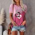 Summer Women Short Sleeves Shirt Loose Casual Blouse Round Neck Heart shape Printing Pullover Tunic Tops Purple L