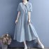 Summer Women Short Sleeves Dress Fashion V Neck High Waist A line Skirt Retro Embroidered Large Size Dress White 3XL