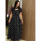 Summer Women Short Sleeves Dress Round Neck Hallow Out Digital Printing Large Swing Long Skirt Casual Large Size Dress F short sleeve XL