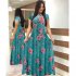 Summer Women Short Sleeves Dress Round Neck Hallow Out Digital Printing Large Swing Long Skirt Casual Large Size Dress F short sleeve 2XL