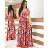 Summer Women Short Sleeves Dress Round Neck Hallow Out Digital Printing Large Swing Long Skirt Casual Large Size Dress H short sleeve 3XL