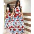 Summer Women Short Sleeves Dress Round Neck Hallow Out Digital Printing Large Swing Long Skirt Casual Large Size Dress H short sleeve 3XL