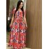 Summer Women Short Sleeves Dress Round Neck Hallow Out Digital Printing Large Swing Long Skirt Casual Large Size Dress H short sleeve 3XL