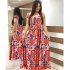 Summer Women Short Sleeves Dress Round Neck Hallow Out Digital Printing Large Swing Long Skirt Casual Large Size Dress H short sleeve 3XL