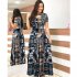 Summer Women Short Sleeves Dress Round Neck Hallow Out Digital Printing Large Swing Long Skirt Casual Large Size Dress Q short sleeve M