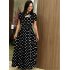 Summer Women Short Sleeves Dress Round Neck Hallow Out Digital Printing Large Swing Long Skirt Casual Large Size Dress Q short sleeve M