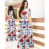 Summer Women Short Sleeves Dress Round Neck Hallow Out Digital Printing Large Swing Long Skirt Casual Large Size Dress Q short sleeve M