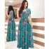 Summer Women Short Sleeves Dress Round Neck Hallow Out Digital Printing Large Swing Long Skirt Casual Large Size Dress Q short sleeve M