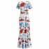 Summer Women Short Sleeves Dress Round Neck Hallow Out Digital Printing Large Swing Long Skirt Casual Large Size Dress Q short sleeve M