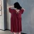 Summer Women Short Sleeves Dress Trendy Backless Round Neck A line Skirt Loose Casual Solid Color Dress red M