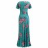 Summer Women Short Sleeves Dress Round Neck Hallow Out Digital Printing Large Swing Long Skirt Casual Large Size Dress Q short sleeve 3XL