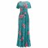 Summer Women Short Sleeves Dress Round Neck Hallow Out Digital Printing Large Swing Long Skirt Casual Large Size Dress Q short sleeve 3XL
