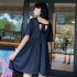Summer Women Short Sleeves Dress Trendy Backless Round Neck A line Skirt Loose Casual Solid Color Dress red XL
