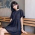 Summer Women Short Sleeves Dress Trendy Backless Round Neck A line Skirt Loose Casual Solid Color Dress red XL