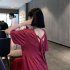 Summer Women Short Sleeves Dress Trendy Backless Round Neck A line Skirt Loose Casual Solid Color Dress black M