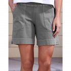 Summer Women Shorts Casual Cotton Linen Breathable High Waist Pants With Pockets Loose Solid Color Shorts grey M