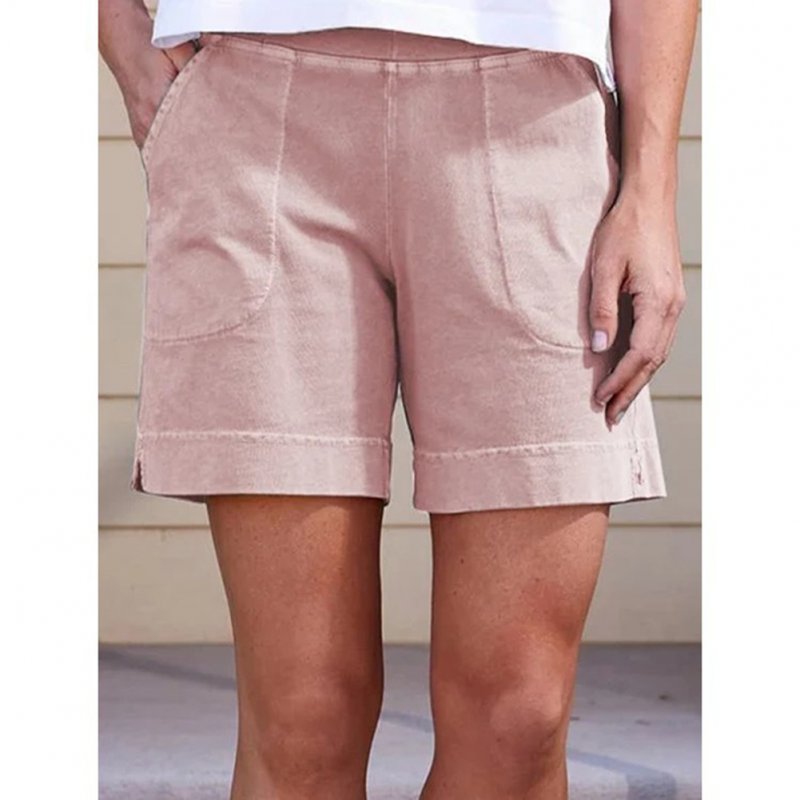 Summer Women Shorts Casual Cotton Linen Breathable High Waist Pants With Pockets Loose Solid Color Shorts pink L