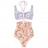 Summer Women Swimsuit Moroccan Printed Sexy Backless Ruched Halter Tops Quick drying Breathable Swimwear sky blue L