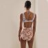 Summer Women Swimsuit Moroccan Printed Sexy Backless Ruched Halter Tops Quick drying Breathable Swimwear sky blue L
