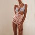 Summer Women Swimsuit Moroccan Printed Sexy Backless Ruched Halter Tops Quick drying Breathable Swimwear sky blue L