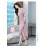 Summer Women V neck Short Sleeves Dress Retro French Floral Printing A line Skirt Elegant Lace up Dress red M