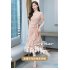 Summer Women V neck Short Sleeves Dress Retro French Floral Printing A line Skirt Elegant Lace up Dress red M