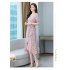 Summer Women V neck Short Sleeves Dress Retro French Floral Printing A line Skirt Elegant Lace up Dress red M