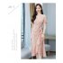 Summer Women V neck Short Sleeves Dress Retro French Floral Printing A line Skirt Elegant Lace up Dress red M