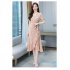 Summer Women V neck Short Sleeves Dress Retro French Floral Printing A line Skirt Elegant Lace up Dress red M