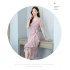 Summer Women V neck Short Sleeves Dress Retro French Floral Printing A line Skirt Elegant Lace up Dress red M
