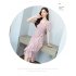 Summer Women V neck Short Sleeves Dress Retro French Floral Printing A line Skirt Elegant Lace up Dress red M